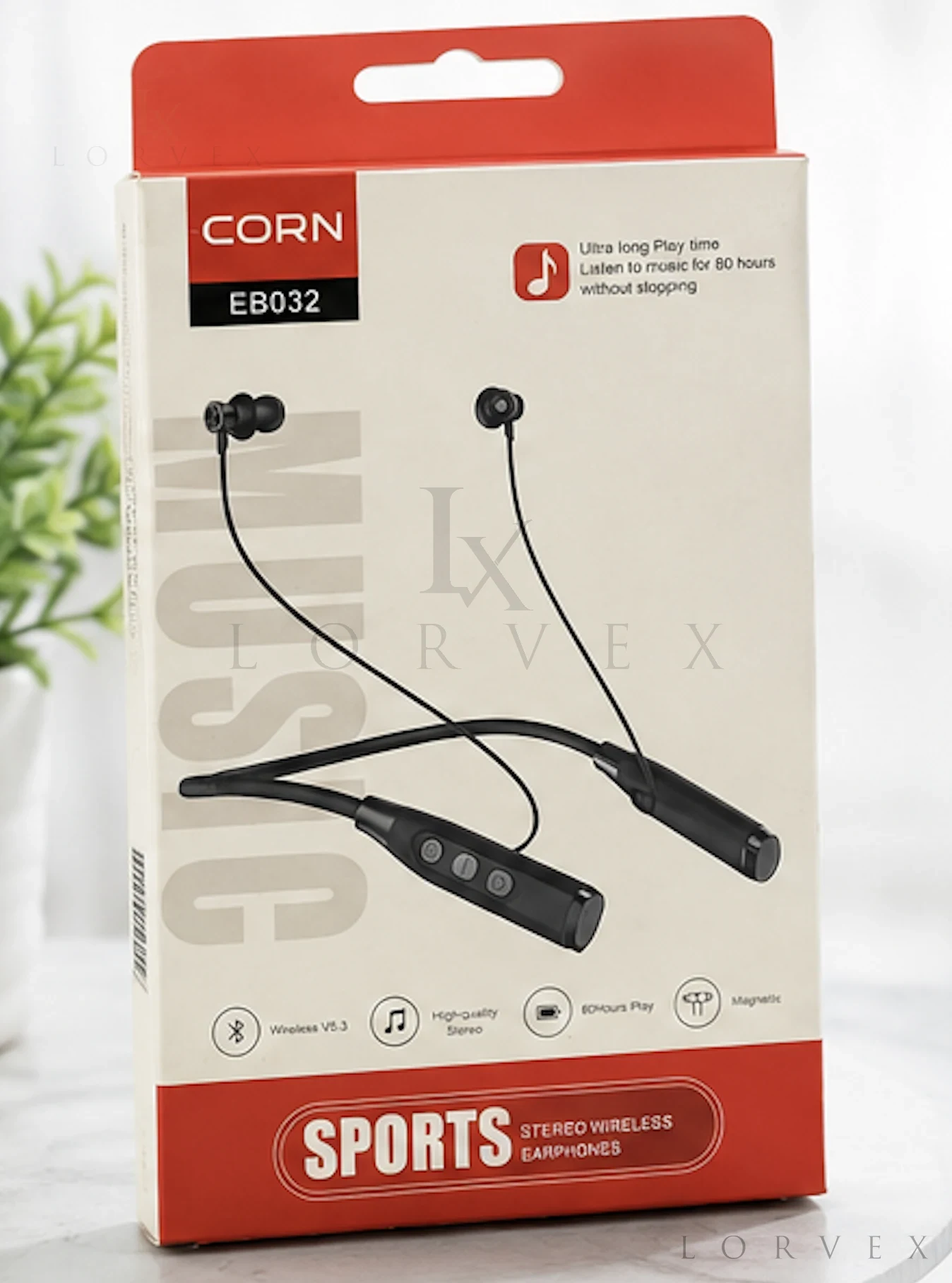 CORN EB032 Wireless V5.3 Sports Neckband Earphones – Black
