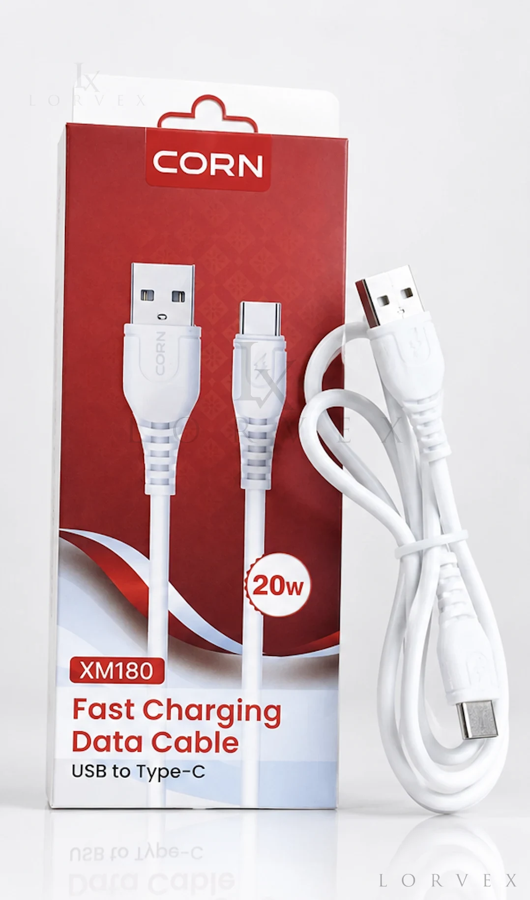 CORN XM180 20W USB-A to Type-C Fast Charging Data Cable – 1M, White