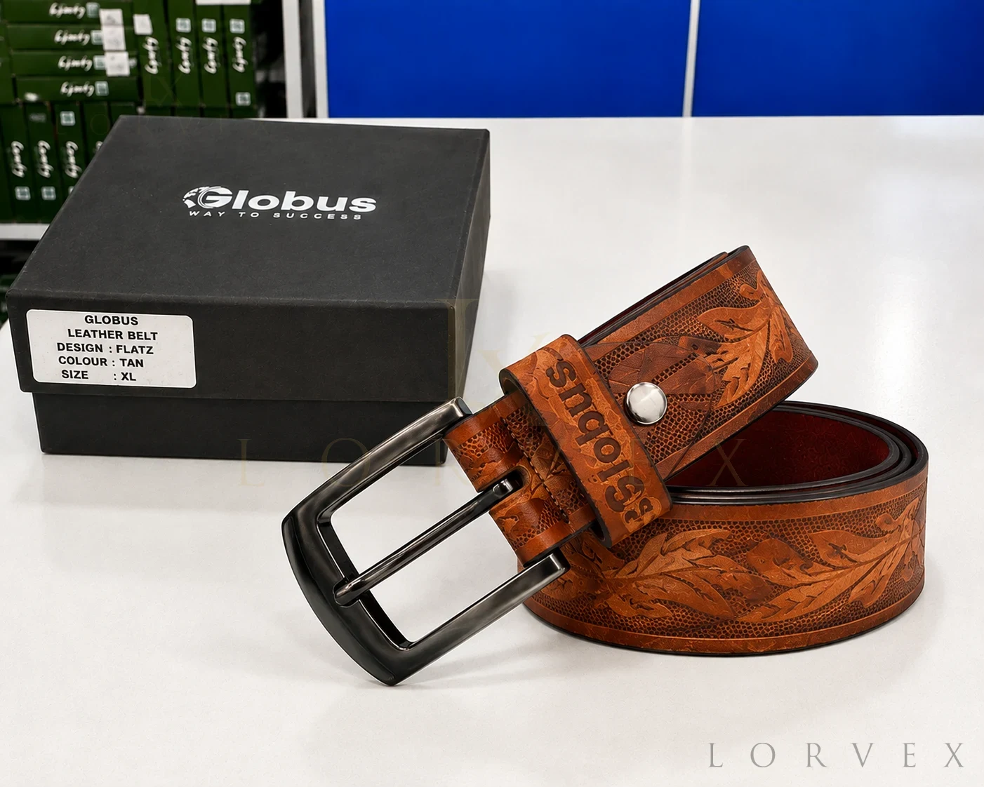 Globus Premium Leather Belt – Classic Embossed Brown