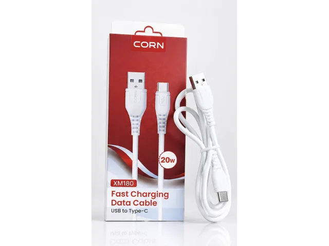 CORN XM180 20W USB-A to Type-C Fast Charging Data Cable – 1M, White