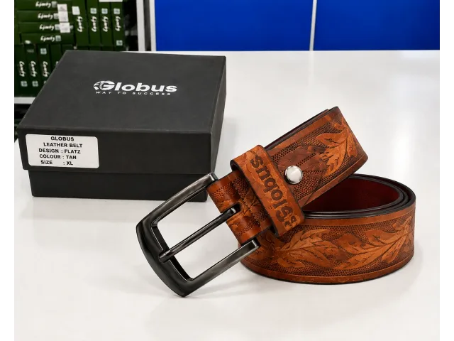 Globus Premium Leather Belt – Classic Embossed Brown