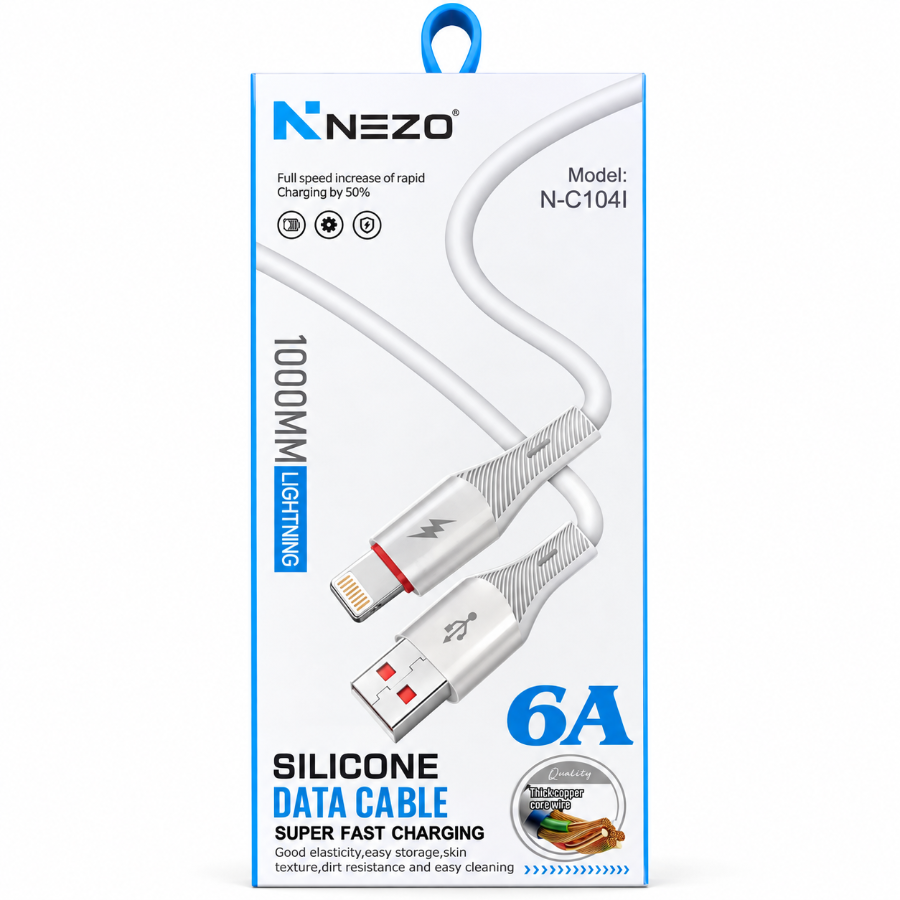 NEZO N-C104I 1M USB to Lightning Cable 6A – Silicone Fast Charging & Data Cable