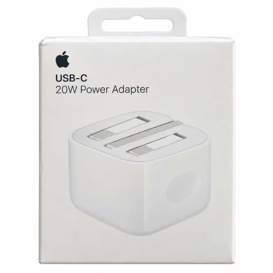 20W iPhone Charger – USB-C Power Adapter with Folding Pins – White