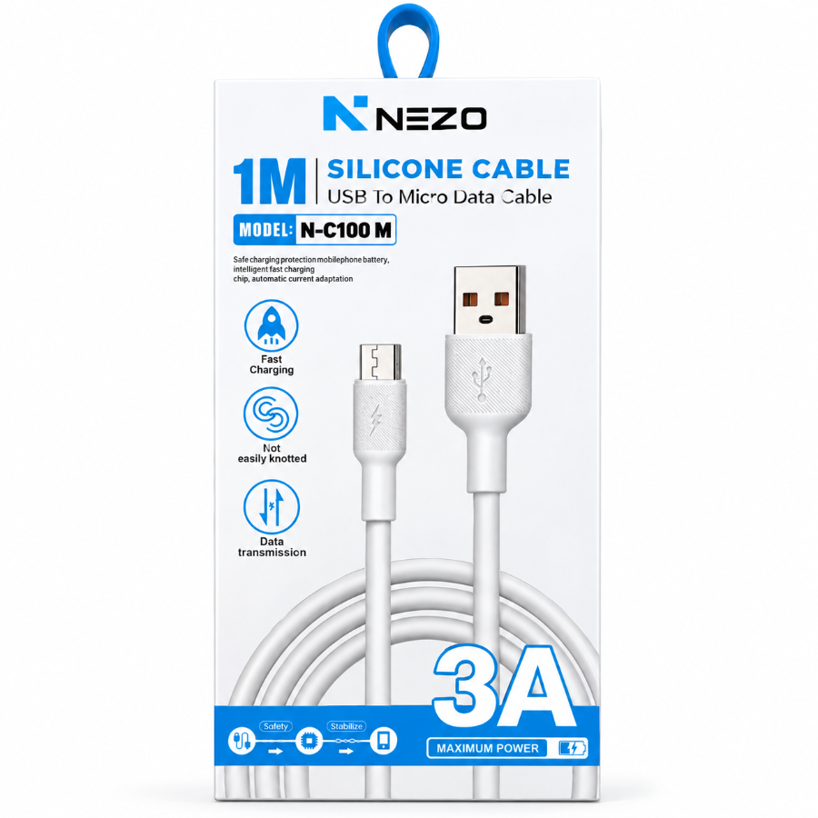 NEZO N-C100M 1M USB to Micro USB Cable 3A – Flexible Silicone Charging & Data Cable