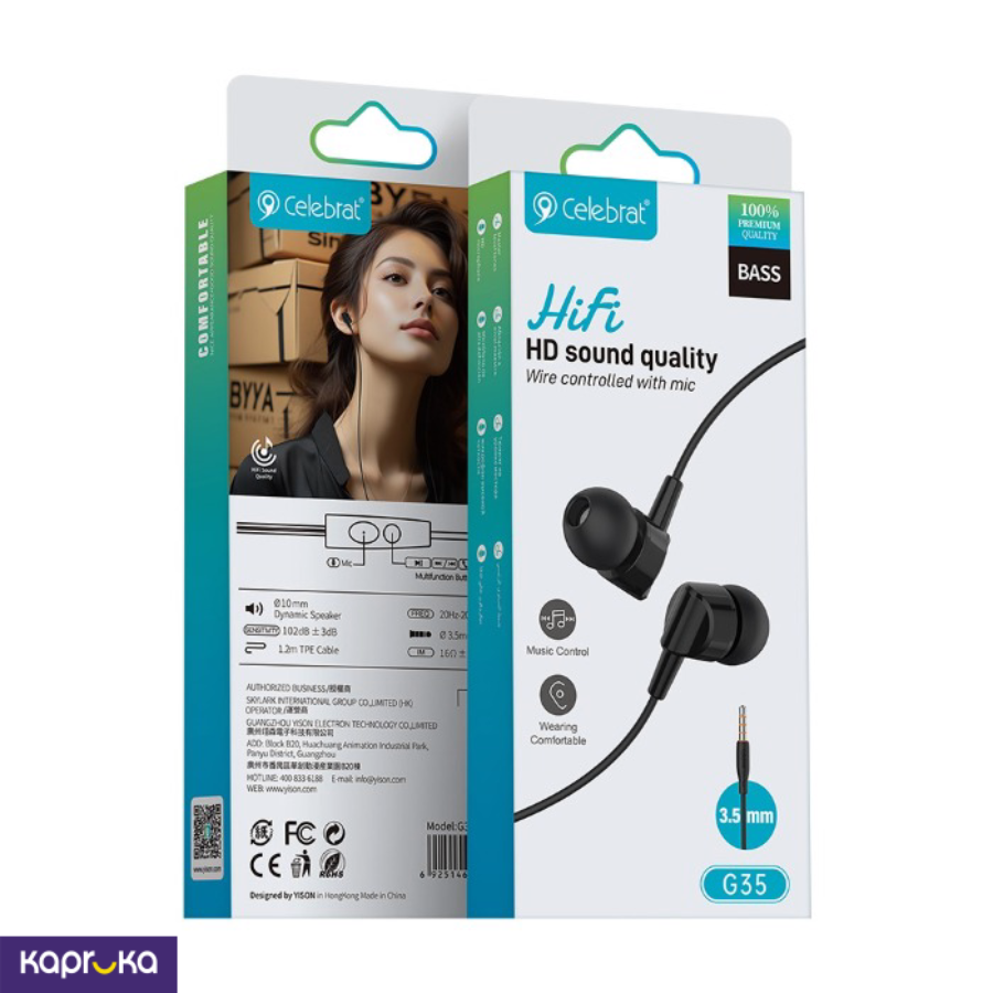 Celebrat G35 Wired Earphones with Mic – 3.5mm In-Ear Headphones