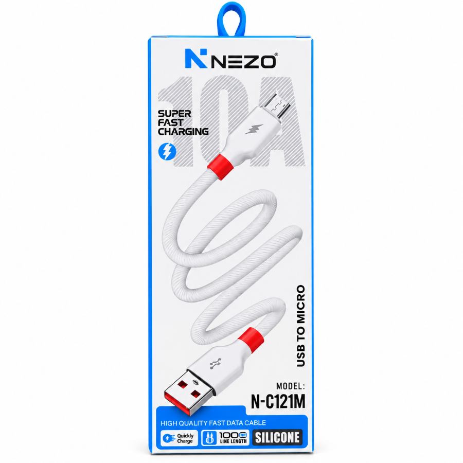 NEZO N-C121M 1M USB to Micro USB Cable 10A – Silicone Fast Charging & Data Cable