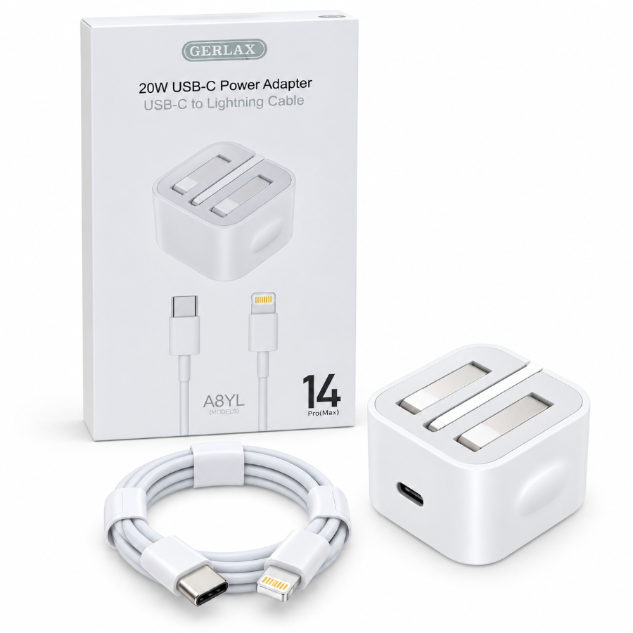 GERLAX 20W USB-C Power Adapter with USB-C to Lightning Cable – White